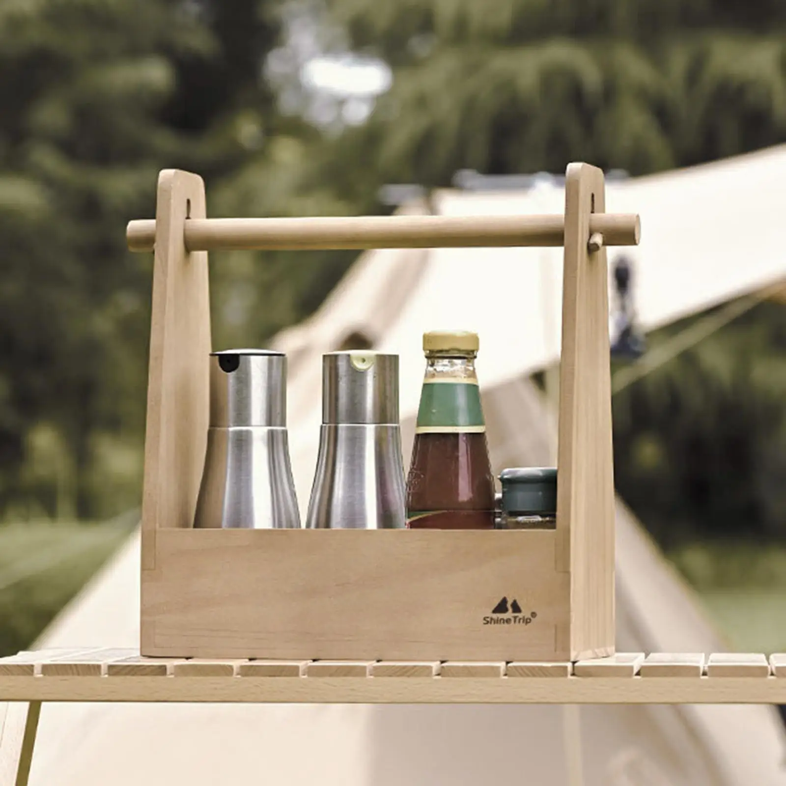Outdoor Seasoning Box Protabel Pine Wood Retro Card Slot Handle Detachable Camping Picnic Home Storage Roll Paper Holder | Спорт и