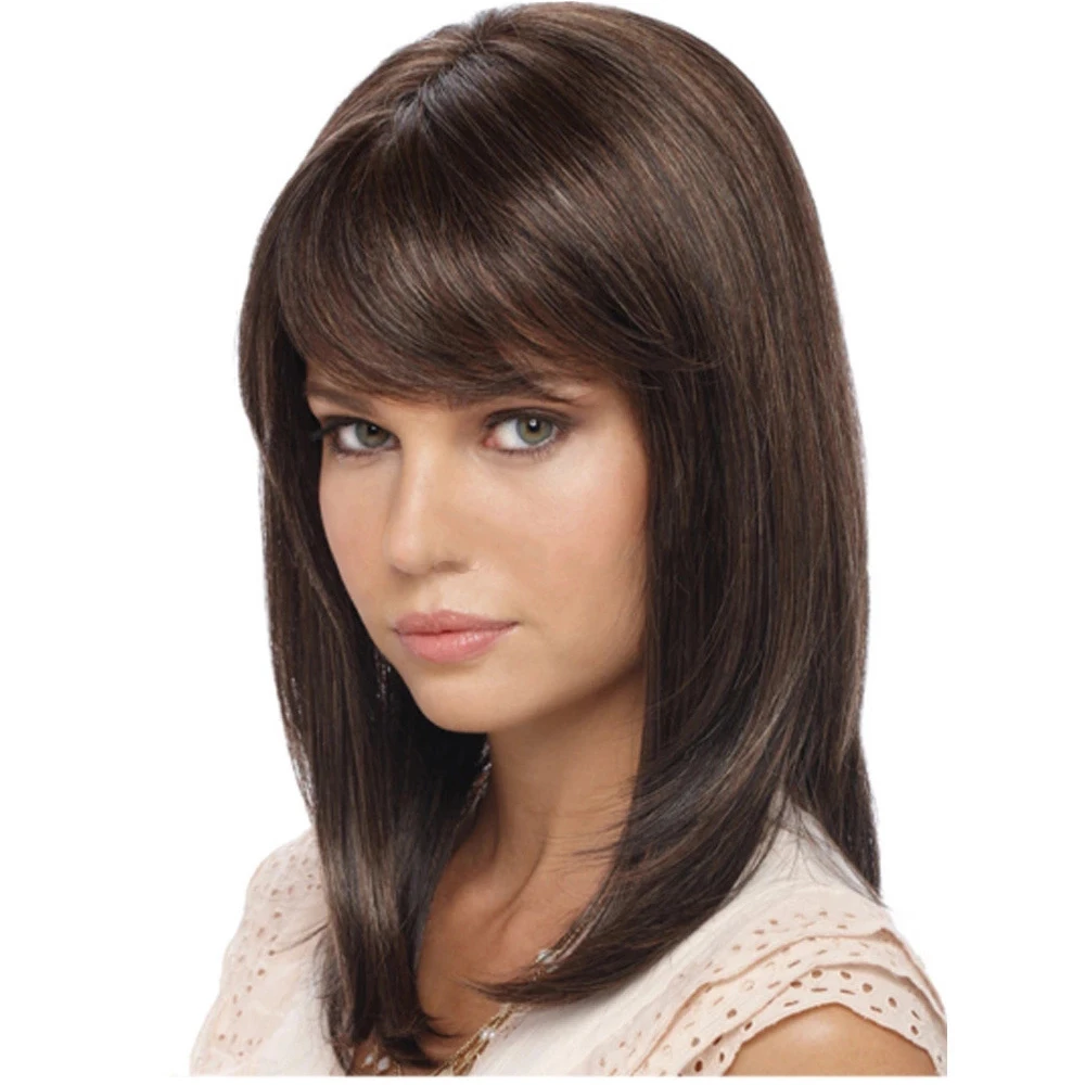

Synthetic Wigs for Women Long Straight Hair Dark Brown with Bangs High Temperature Fiber Daily Use Wig