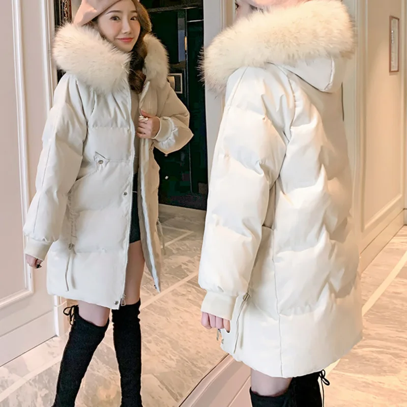 Winter Jacket Women Cotton Padded Long Warm Solid Ordinary Imitation Big Mink Fur Large Pocket Fashion Bubble Coat