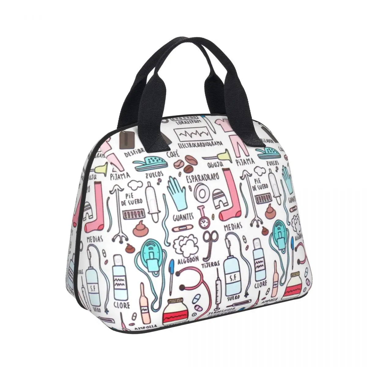 

NOISYDESIGNS Travel Nurse Bag Insulated Lunch Bags Women Cartoon Nurse Print Food Case School Cooler Warm Bento Box for Kids