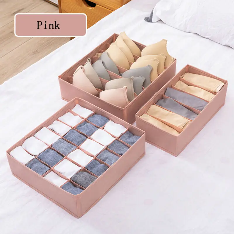 

3PCS Multi-size Bra Underwear Organizer Foldable Home Storage Box Non-woven Wardrobe Drawer Closet Organizer For Scarfs Socks