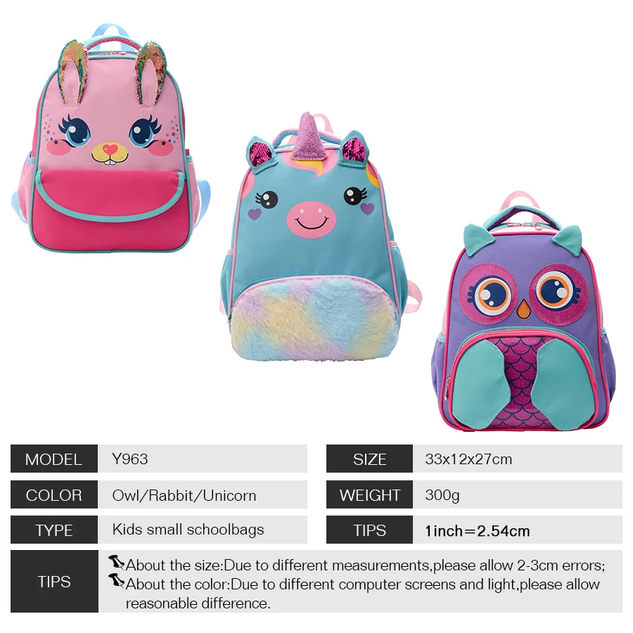

3D Animals Kids Backpack Kindergarten Boys and Girls Small Bags Cute Owl Pattern Rabbit Ear Children Age 5-7 Years School Bags