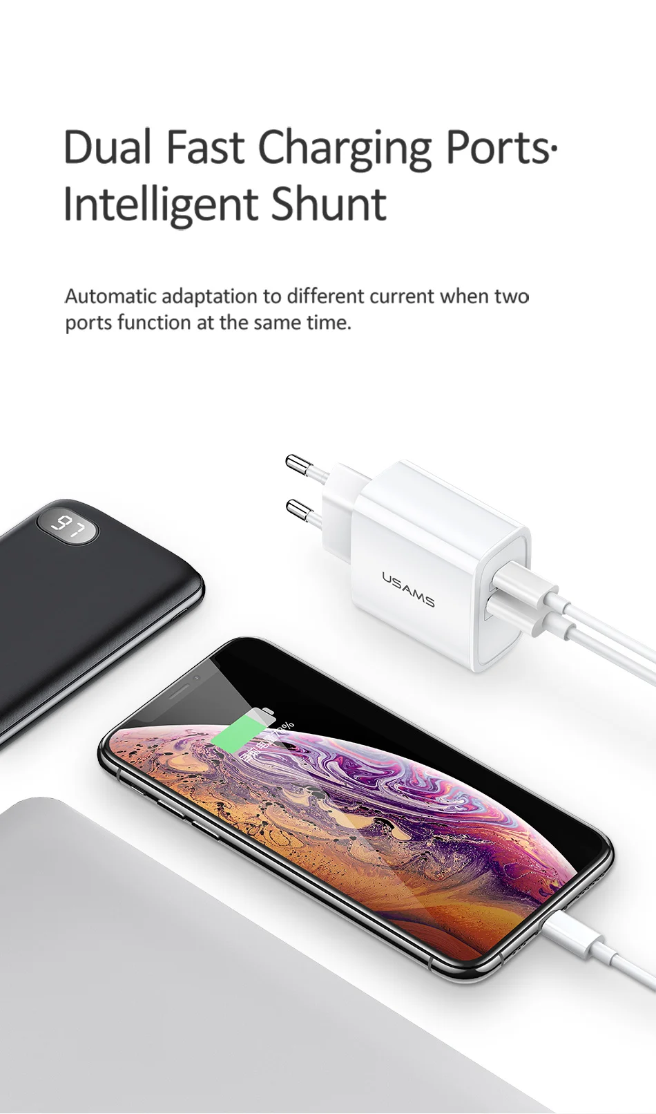 QC3.0 PD3.0 быстрое зарядное устройство USAMS USB зарядное устройство для iPhone X ЕС США штекер мобильного телефона быстрое зарядное устройство для samsung один USB настенный заряд