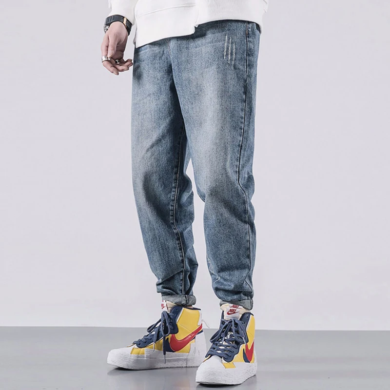 Мужские джинсы в Корейском стиле синие шаровары ретро винтажные дизайнерские
