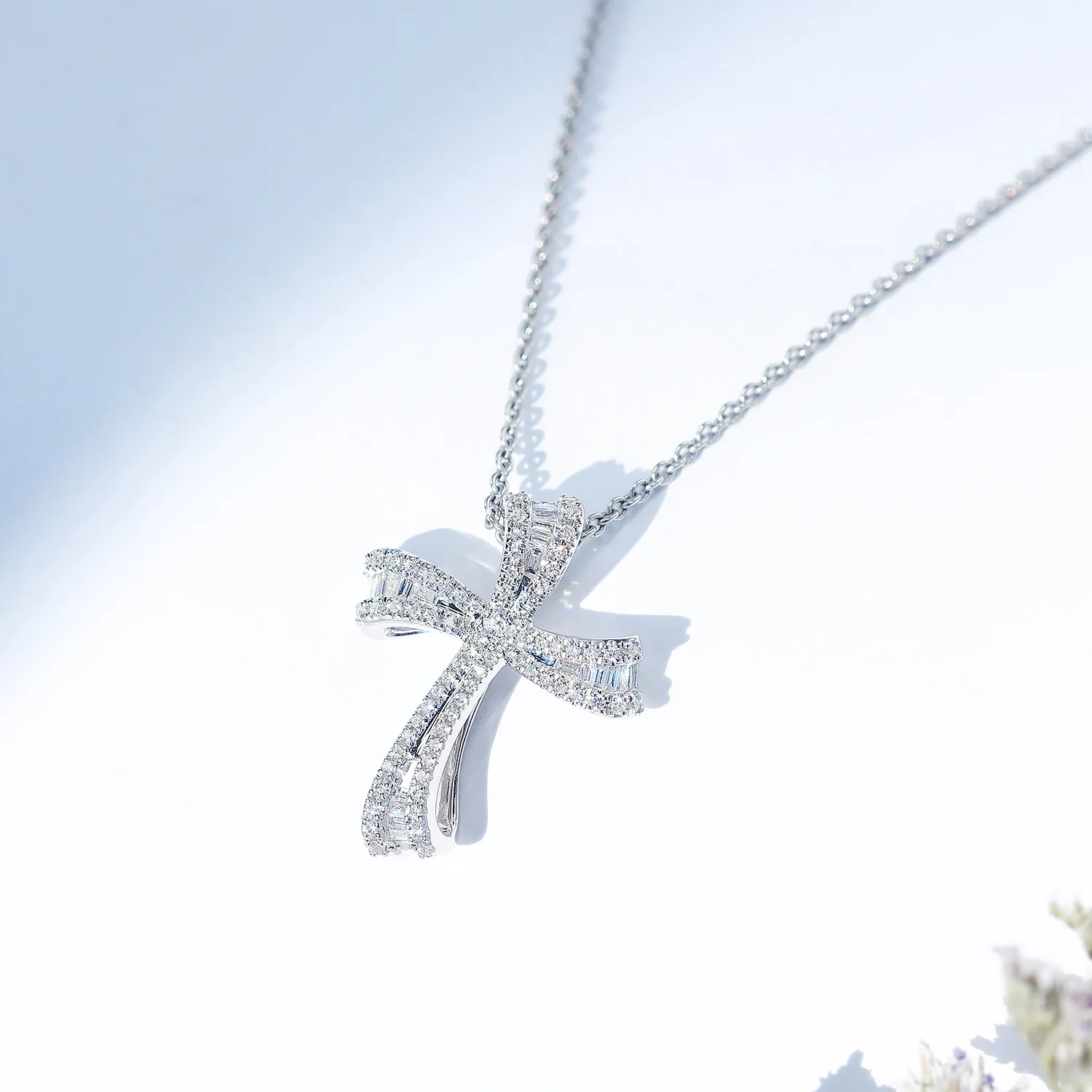 

14K белое золото крест ожерелье кулон для женщин натуральный Pierscionki Bijoux Femme цепочка ожерелье Naszyjnik Diamponds ювелирные изделия
