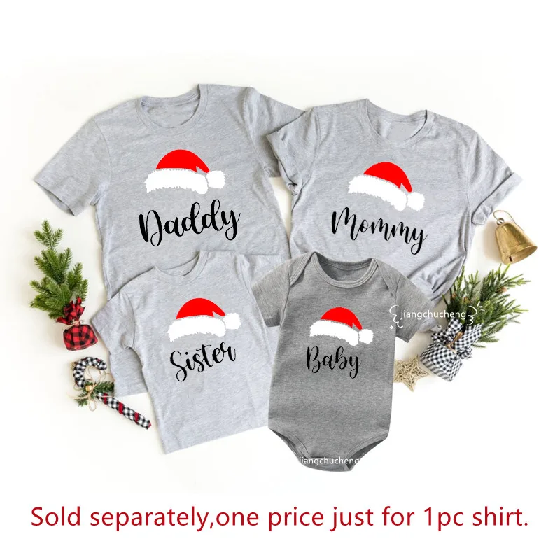 Daddy Mommy Brother Sister Baby Merry Christmas Family Matching Clothes Funny Cotton Dad Mom and Me Look Christmas Outfits