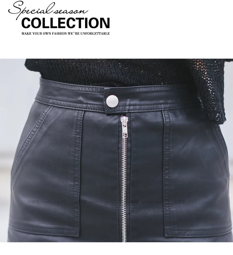 

Sexy Mini Skirt Autumn Winter Women Skirt PU Leather Pockets Zipper A-line Package Hip High Waist Female Clothing
