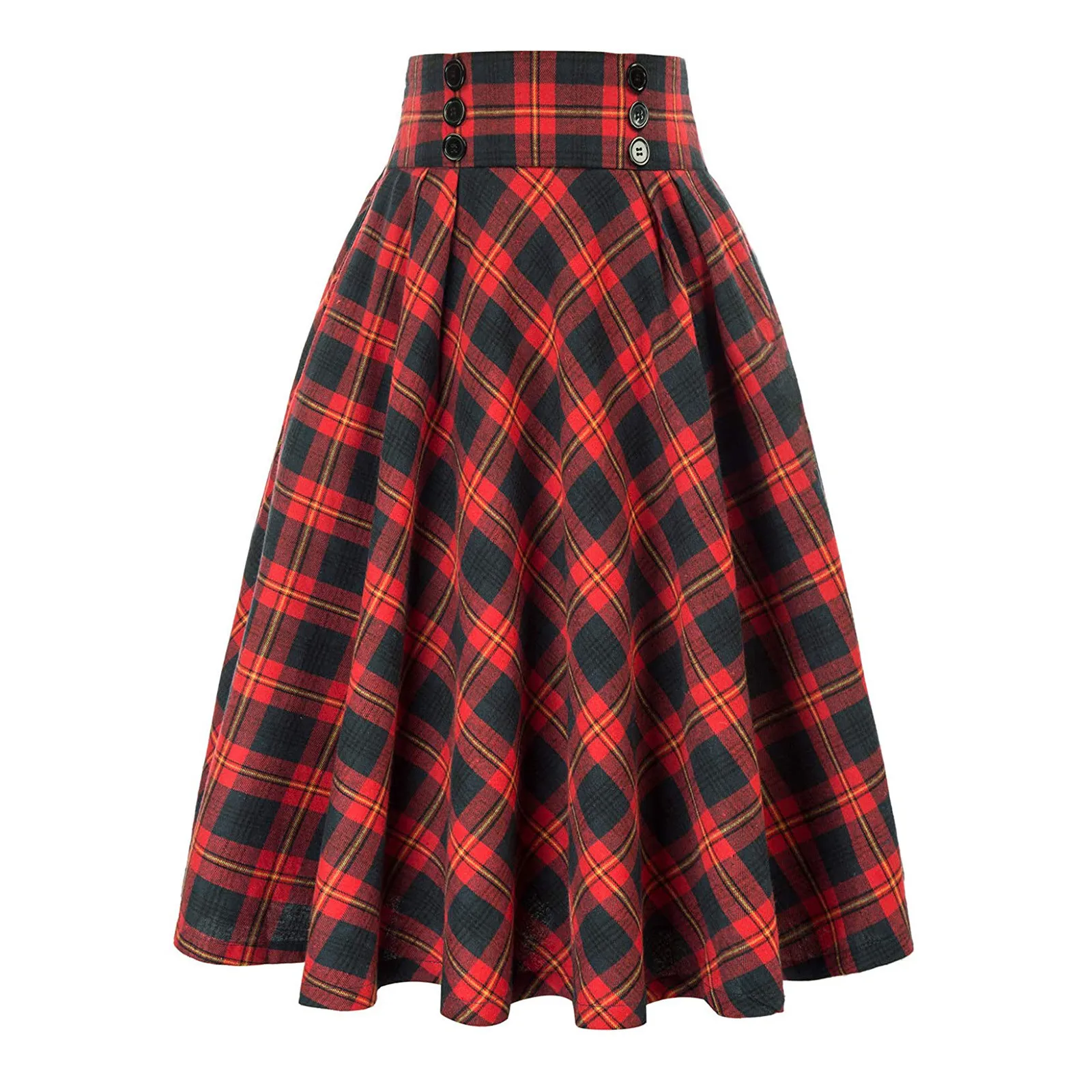 Women Fashion Casual Plaid Skirt elegant romantic With Pockets Vintage High Waist Pleated | Женская одежда