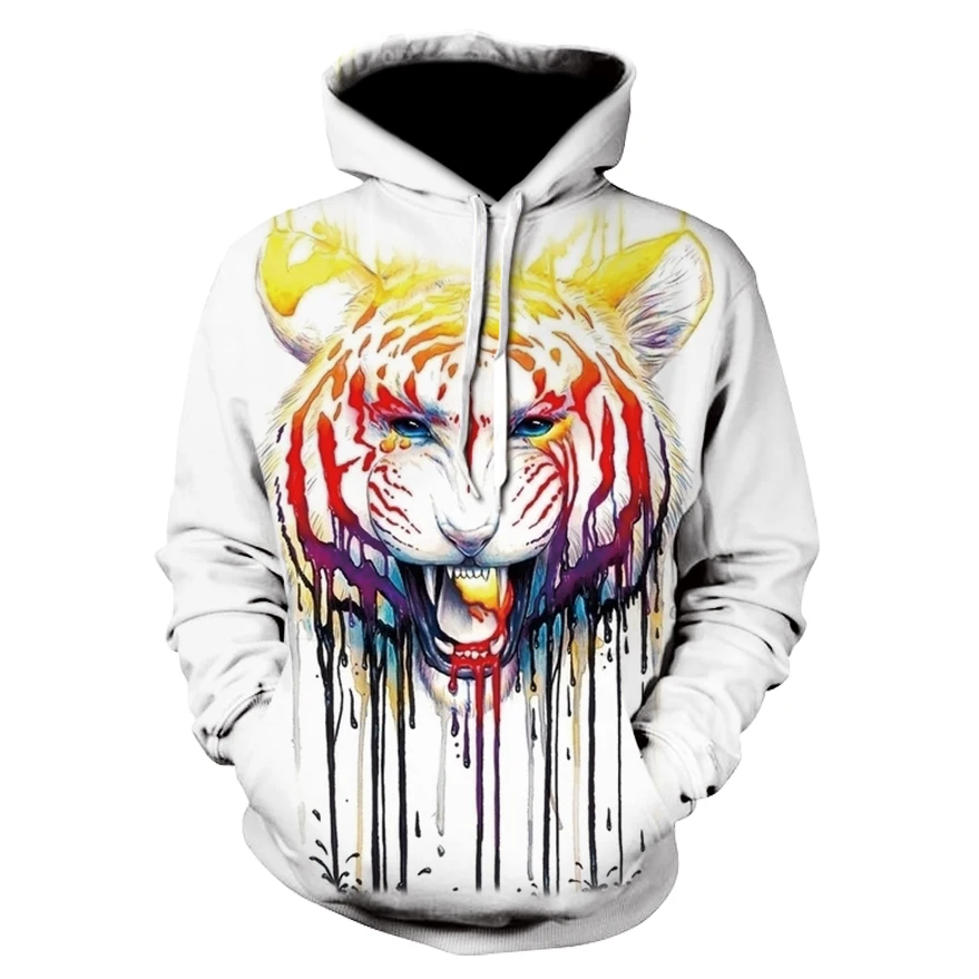 

Autumn and Winter Sweatshirt Men's Hoodie 3d Printing Paint Tiger Pullover Fun Children's Sweatshirt Sweater Coat