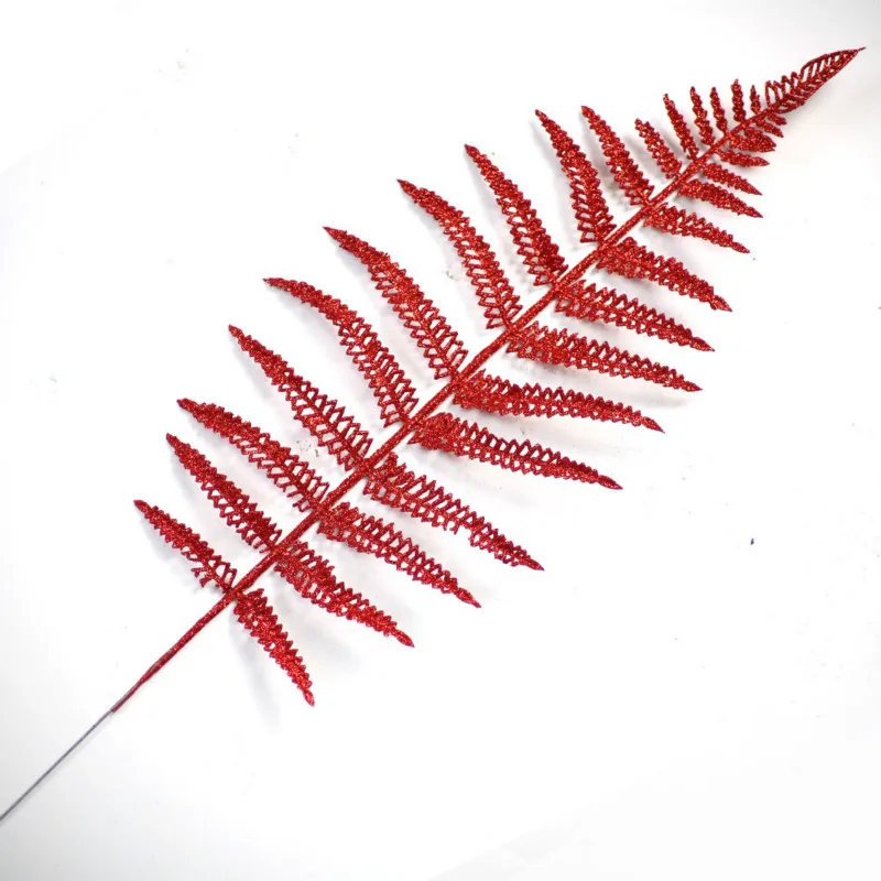 red A Christmas Tree Decoration Flower Grass Leaf Hollow Flash Grass Fake Flower Home Party Happy New Year Decoration Gold Silver 40cm - Цвет: red A