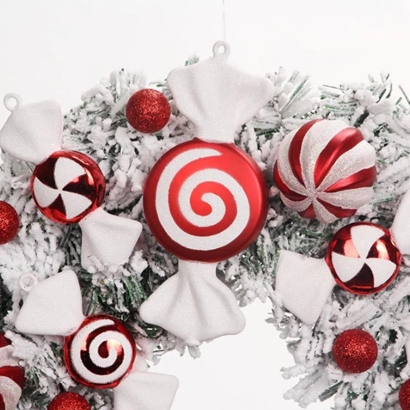 

Искусственный Рождественский венок с конфетами, Декоративная гирлянда для украшения передней двери и окна, зимние праздничные венки T3EA
