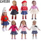 Одежда для куклы свитер платье 2 шт.компл. свитер + джинсовая юбка для 18-дюймовых американских и 43 см кукол новорожденных игрушка для девочек нашего поколения