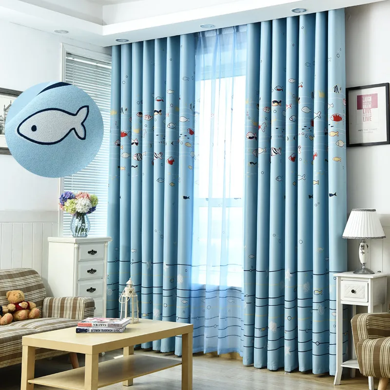 Симпатичные рыбьи синие светонепроницаемые шторы для детской спальни Jinya