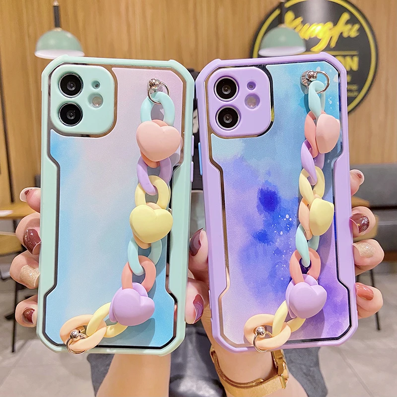 

Soft Phone Case for Xiaomi Redmi Note 10 Pro 9T POCO X3 NFC M3 Redmi Note 9 Pro Bracelet Chain Silicone Watercolor Cover Shell