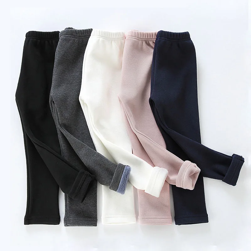 

Sweet Girls Pants 2021 Kids Girl Thick Warm Trousers Winter Children Casual Solid Color Warm Pants Girls Leggings Gray Pink Wine