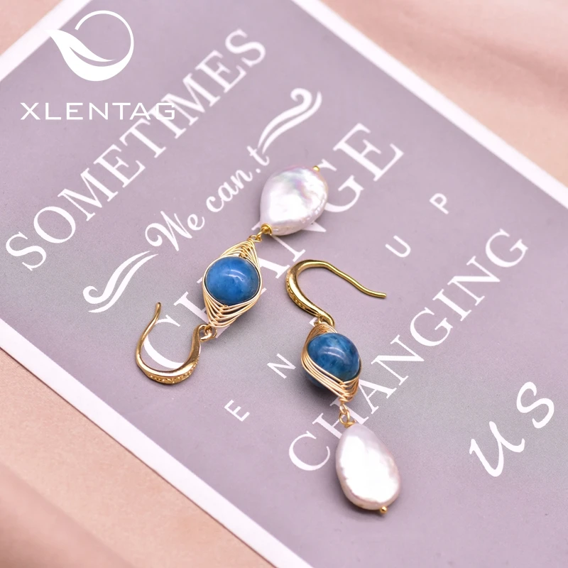 XlentAg эффектные круглые серьги с крючком из апатита камни капли воды женские