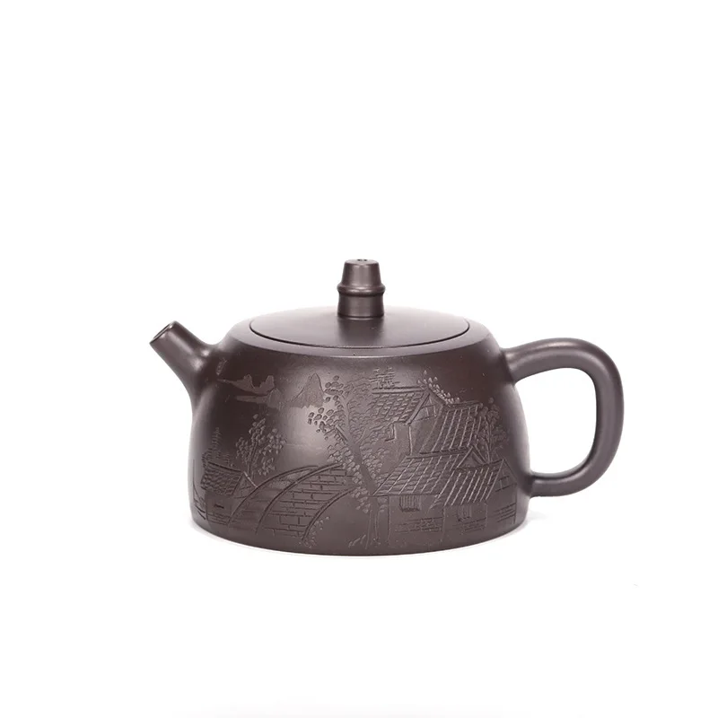 

Yixing Dark-red Enameled Pottery Teapot Raw Ore Black Mud Han Duo Teapot Raw Ore Kung Fu Tea Have Suit