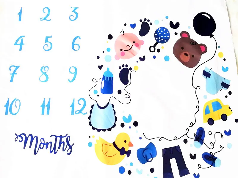 

Infant Baby Month Milestone Photography Props Background Blankets Backdrop Cloth Calendar Photo Shooting Mats Cartoon Pattern