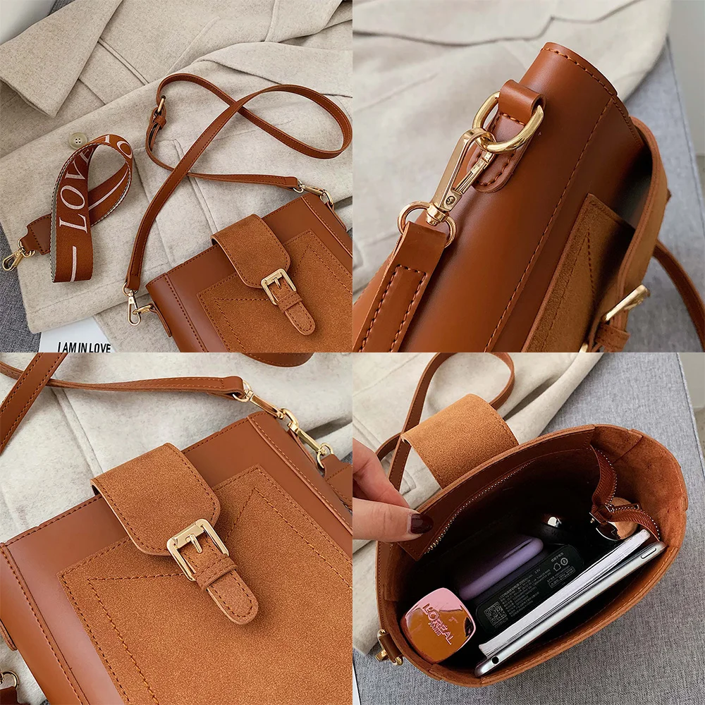 Модная брендовая сумка ведро женская кожаная мессенджер дизайнерская через