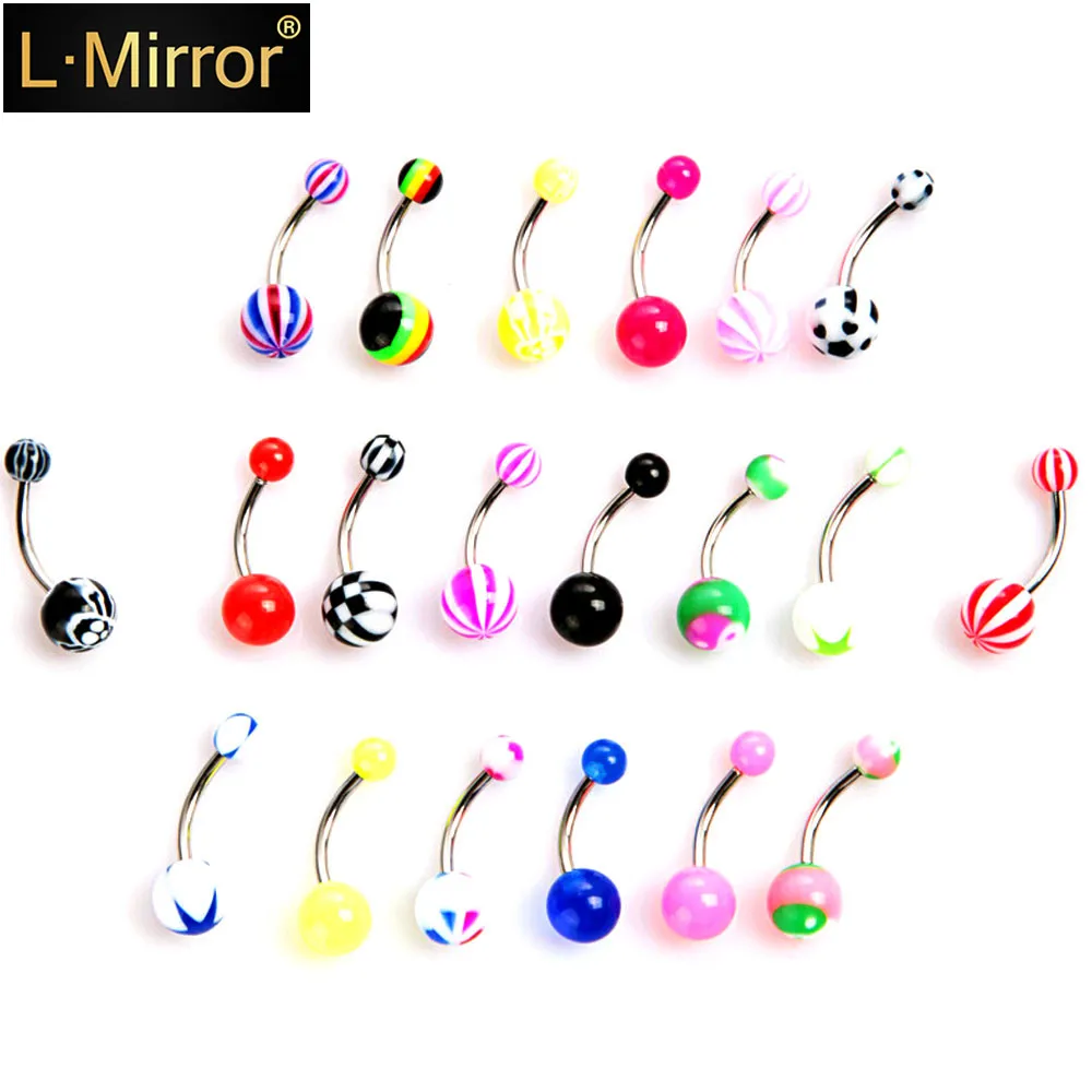 L. Зеркало 30 шт./компл. Акриловые Кольца для живота сталь Изогнутая Штанга пирсинг