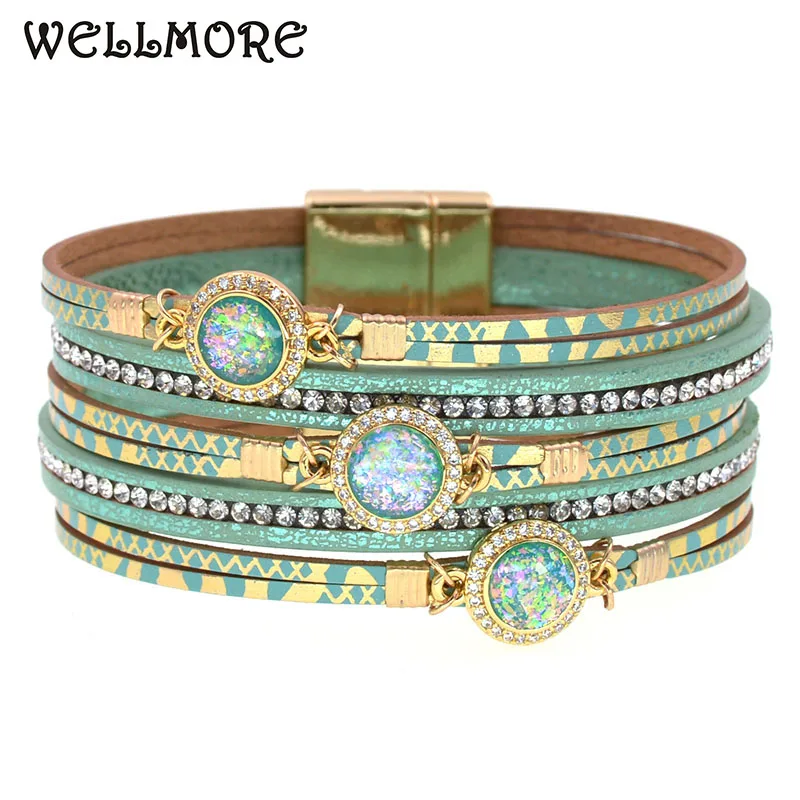 WELLMORE luxury Zinc Alloy charm bracelets for women bohemia leather bracelets fashion jewelry drop shipping wholesale