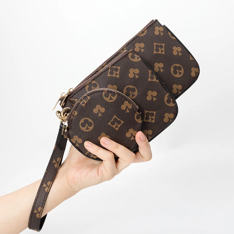 

Luxury Brand Designer Wallets And Purses 3 In 1 Sets For Women/Men Printer Wristlet Leather Card Holder Coin Phone Clutch Bag