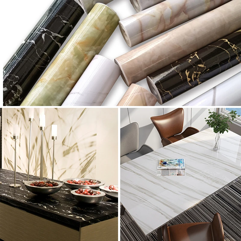 

60CM Modern Kitchen Stickers Waterproof Oilproof Classic Marble Pattern Wall Stickers Protect Desktop Self-adhesive New Home dec