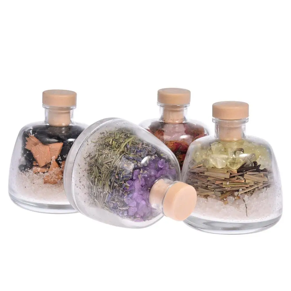 

Mini Transparent Glass Jars Wishing Bottle With Cork With Dry Flowers Crystal Crushed Stone Purified Sea Salt Home Decoration