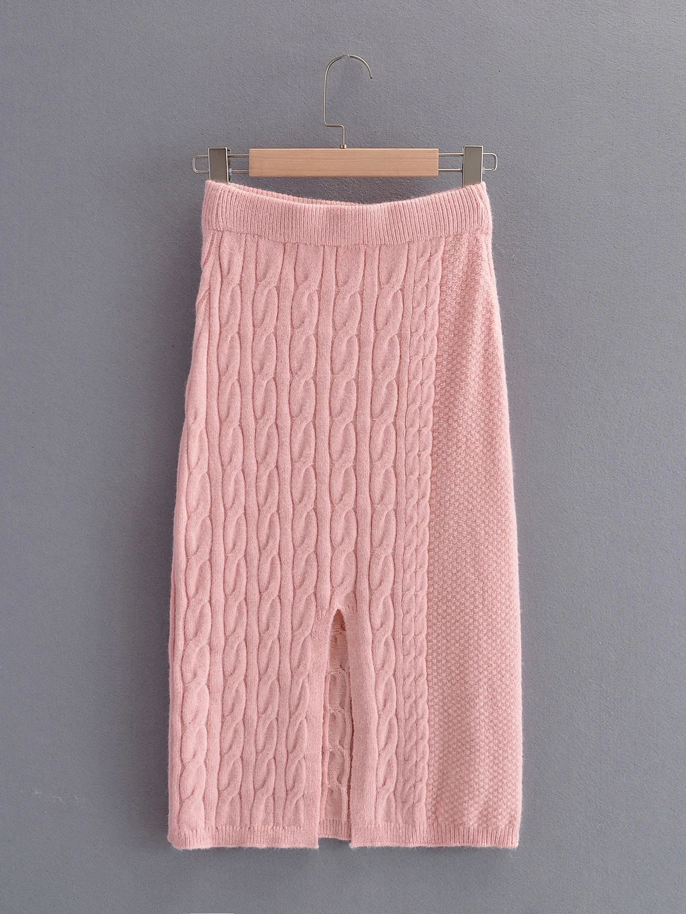 

Toppies Women's Sweet Pink Twist Knitted Skirts Set Autumn Tracksuits Casual Pullover Sweater High Waist Midi Skirts