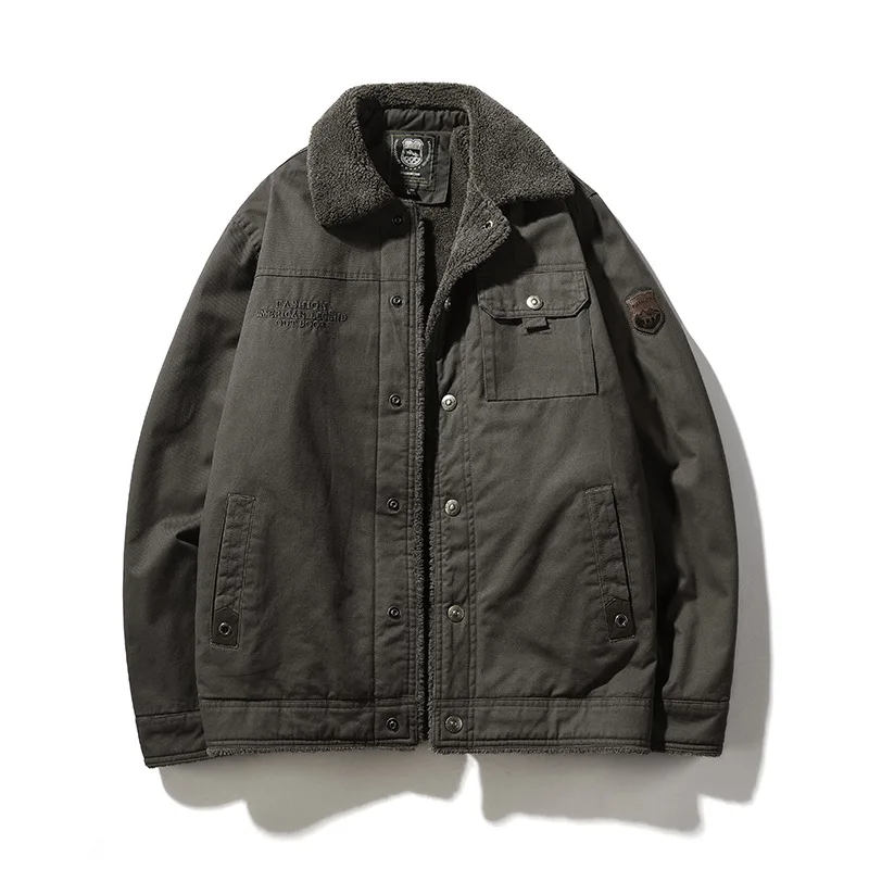 Мужская Утепленная куртка-бомбер из овечьей шерсти с меховым воротником зима 2021 |