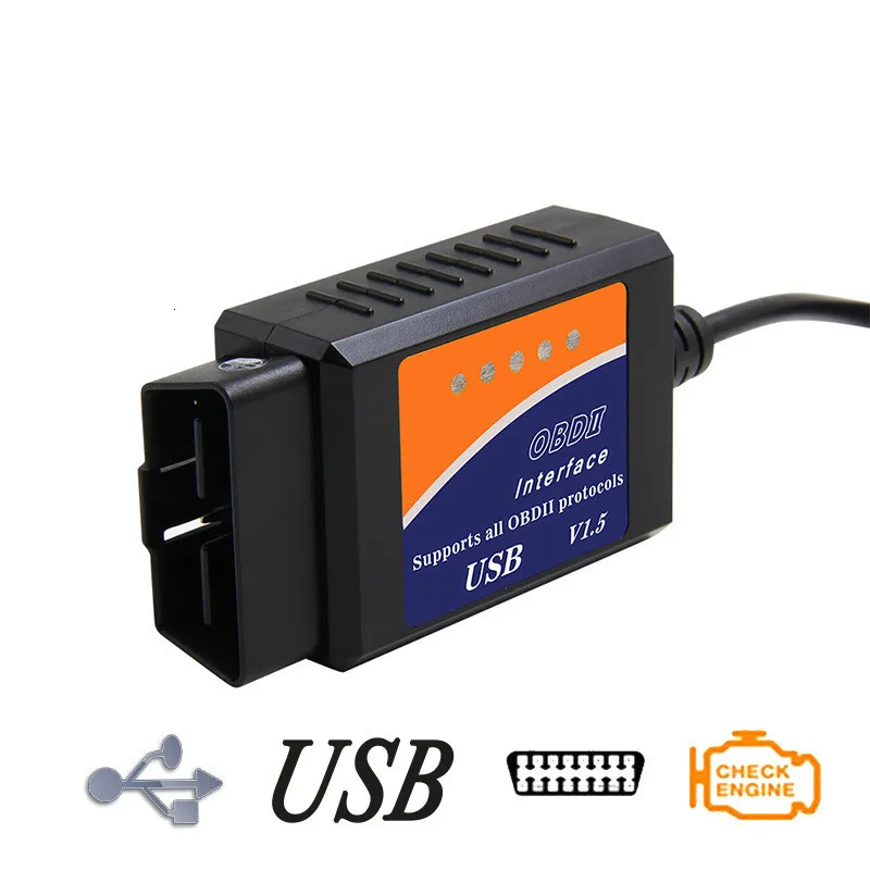 Автомобильный диагностический инструмент USB пластик ELM327 V1.5 OBD считыватель кодов