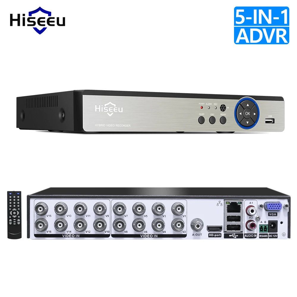 Hiseeu16CH 5в1 AHD DVR для CVBS TVI аналоговая IP камера CCTV NVR P2P Облако H.264 VGA HDMI система