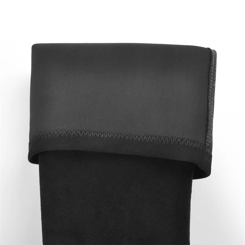 Onlymaker Platform Knee High Boots Black Flock High Elastic Spike Heels Side Zipper Boots Lady Big Size Big Size Fashion Boots