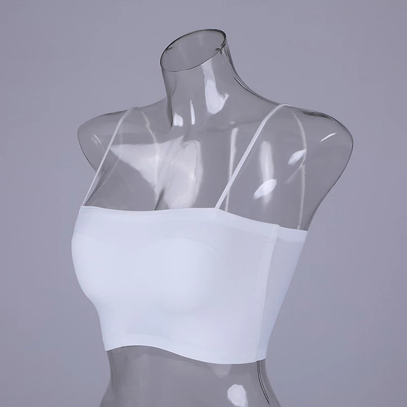 

Women Seamless Sexy Bra Removable Padded Crop Tops Full Cup Lingerie Underwear Bra Tank Top 2021 Female Ice Silk Solid