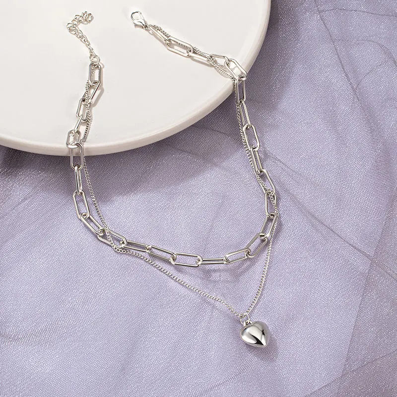 

Double Layer Love Pendant Heart Chain Necklace Valentine's Day Fashion Bohemian Necklace For Women Gift 2021 Jewelry Wholesale