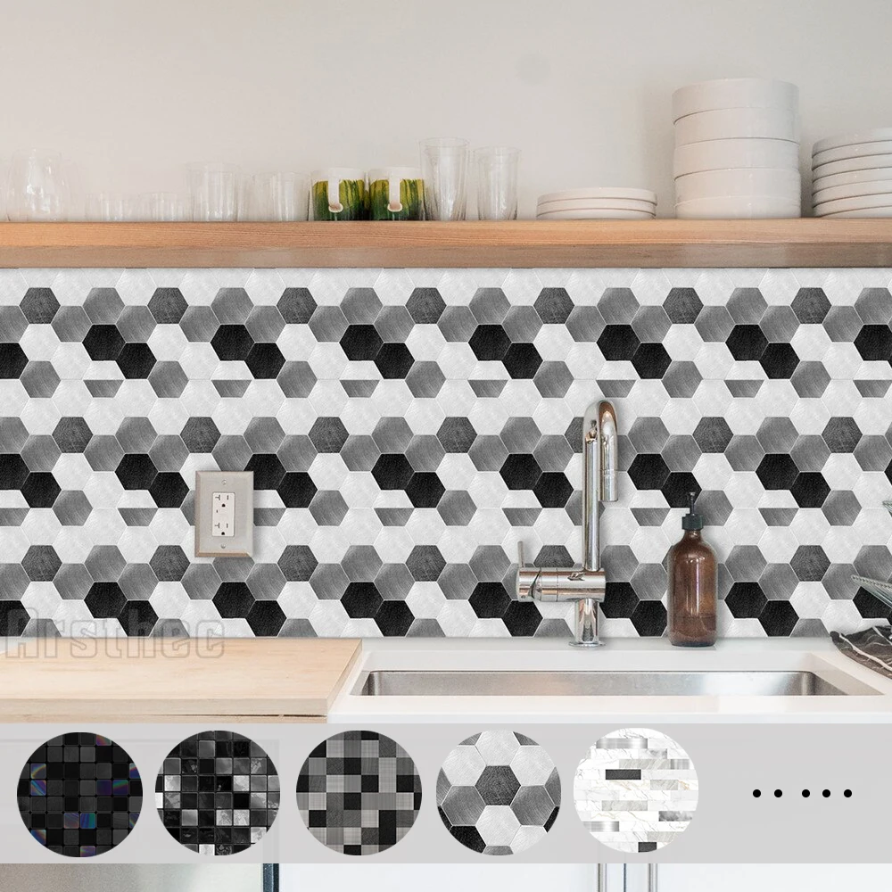 

PVC Black And White Sticky Tile Bathroom Kitchen Living Room Bedroom Walls 10x10/15x15 Waterproof Mosaic Modern Wallpaper Decor