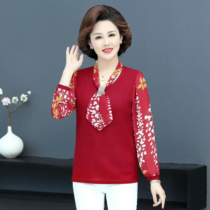 Женские блузки красного темно-синего цвета из 2 предметов весенне-осенние