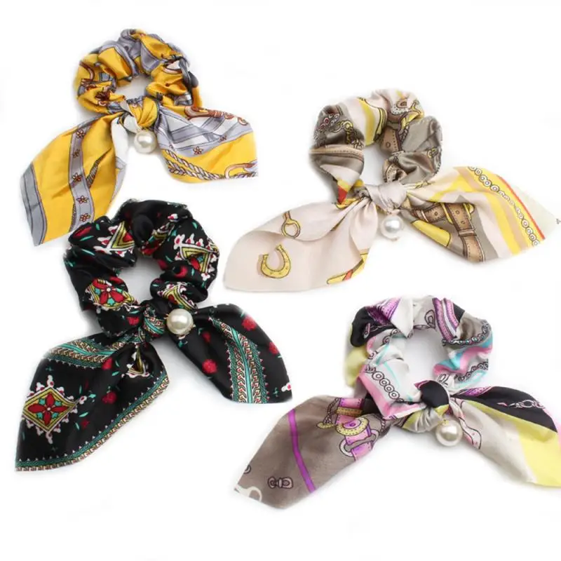 Женские резинки для волос в стиле ретро с цветочным жемчугом и бантом эластичные