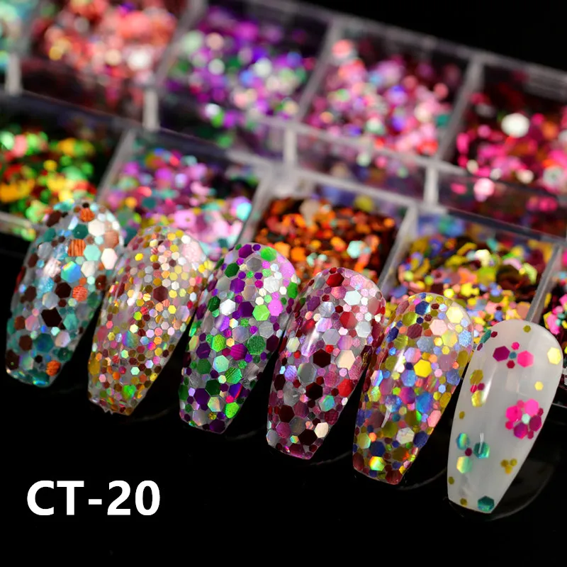 CT-20 1 Набор, 12 цветов, 3D ультратонкие блестки, блестки для ногтей, блестки, блестки, сделай сам, Типсы, ослепительные блестки дизайн ногтей, украшения, дизайн Микки - Цвет: CT-20
