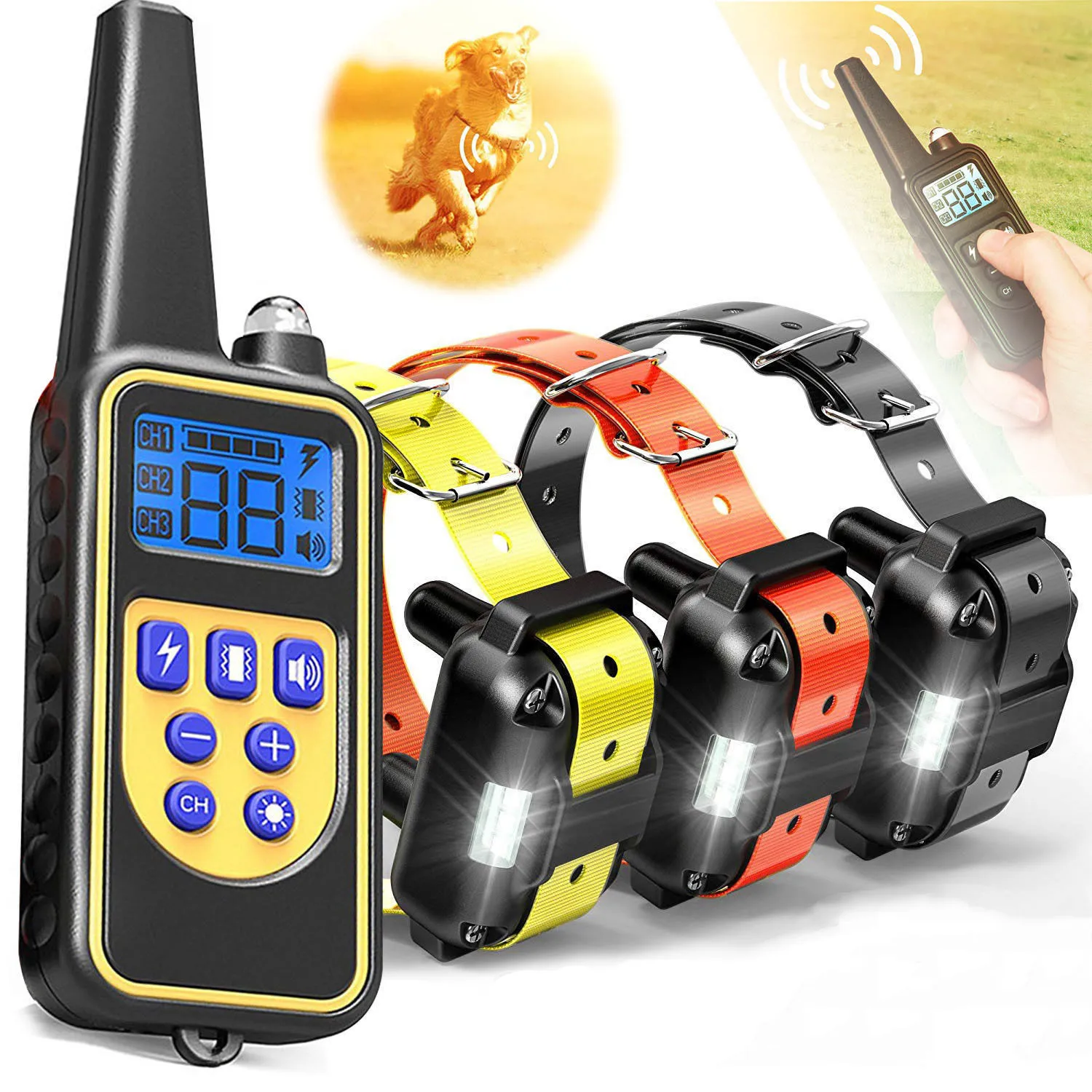 

Electric Dog Training Collar 800m Dog Remote Control Waterproof Rechargeable with LCD Display for All Size Shock Vibration Sound