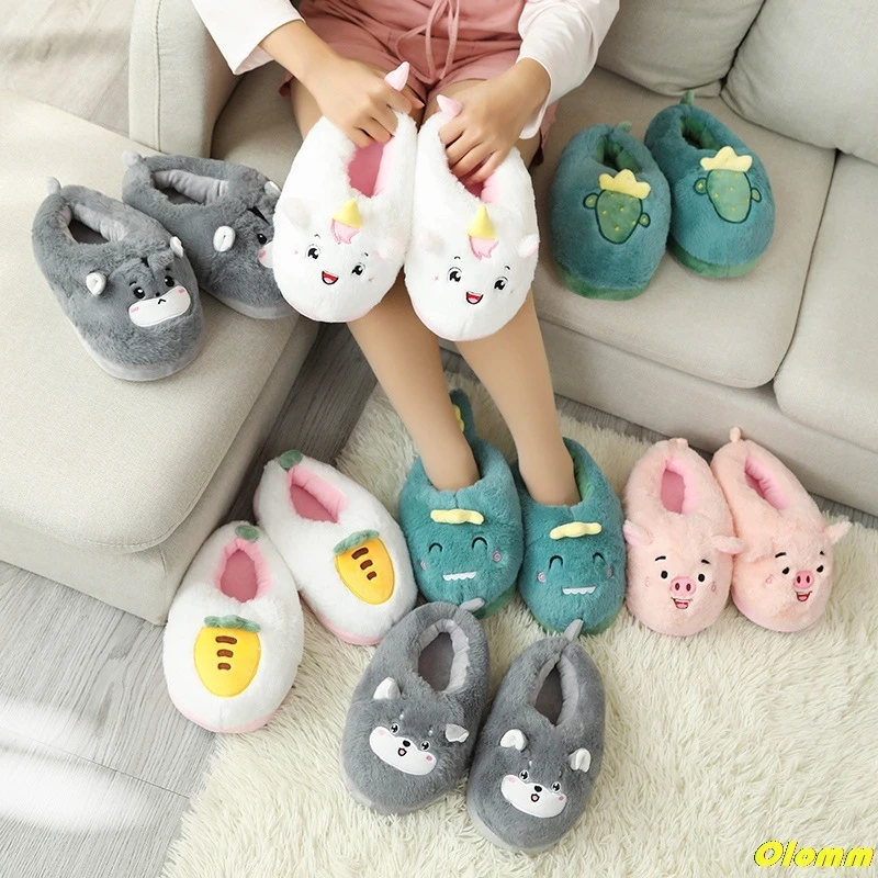 

2021 New Autumn Winter Female Cotton Slippers Fur Rabbit Ear Home Indoor Slippers Warm Thick Shoes Women Cute Plus Plush Bottom