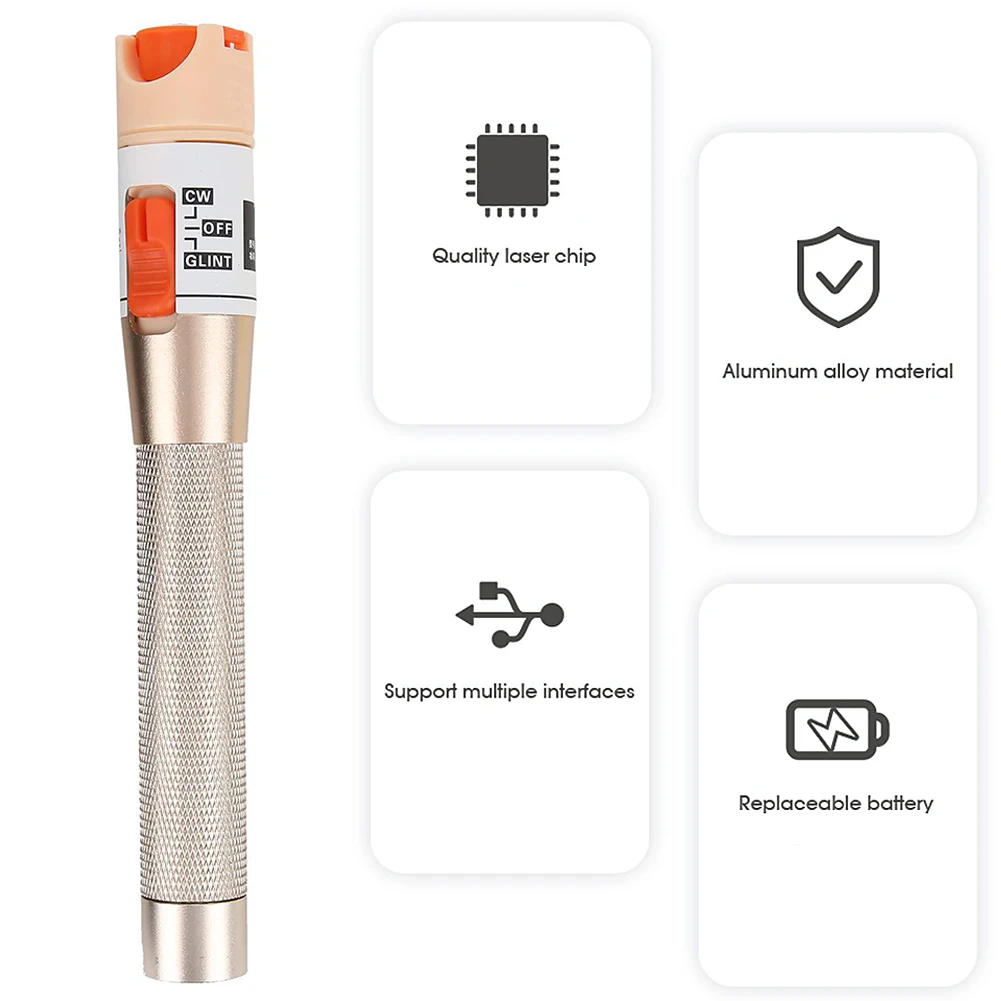 

10MW Fiber Tester Detect Various Fiber Failures Universal Connector Non‑Contact Aluminum Alloy Visual Fault Locator RedLight Pen