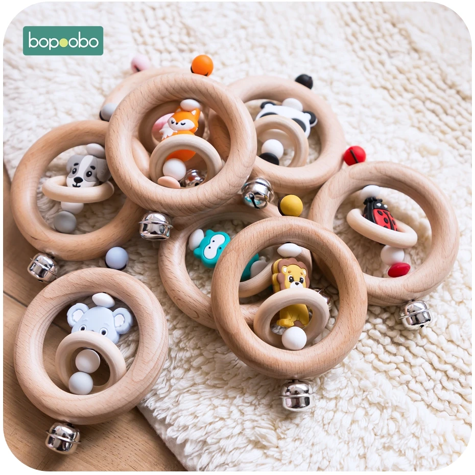Bopoobo 1 шт. детские игрушки из бука медведь рука прорезывание зубов деревянное кольцо можно жевать бусины играть в тренажерный зал Монтессори игрушки, погремушки для младенцев