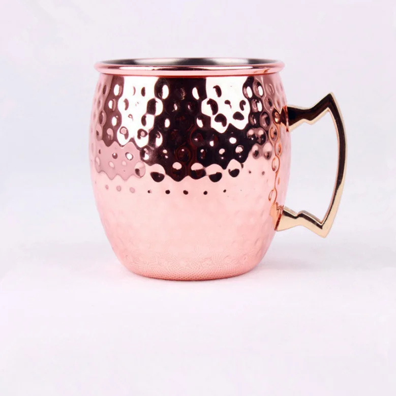 

100pcs 550ml 18oz Copper Mug Stainless Steel Beer Cup Moscow Mule Mug Rose Gold Hammered Copper Plated Drinkware mugs