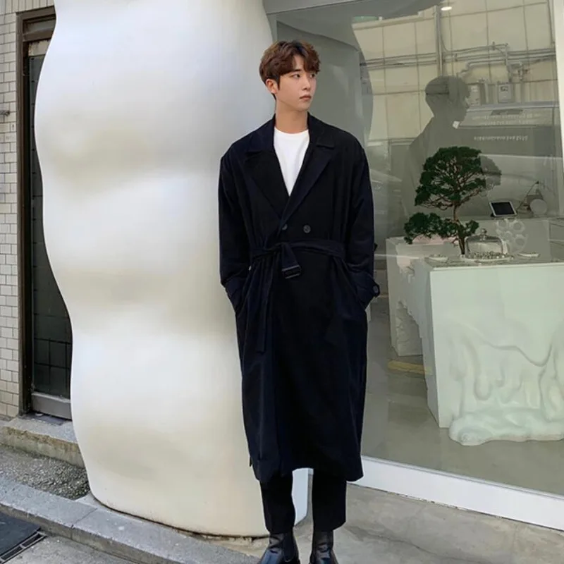 

Mid-length Slim Solid Color Windbreaker Men's Korean Fashion Loose Casual Windbreaker Men's Harajuku Streetwear Long Trench