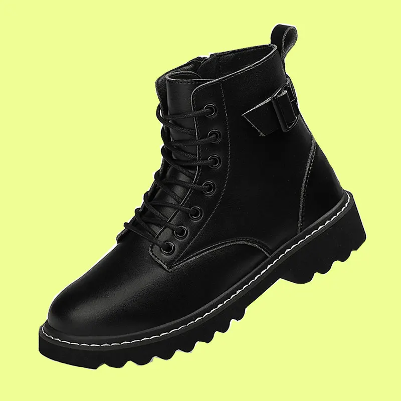 

Женские ботильоны в байкерском стиле; Botas Mujer; Женские ботинки на платформе со шнуровкой; Зимние черные кожаные оксфорды; Женская обувь; Боль...