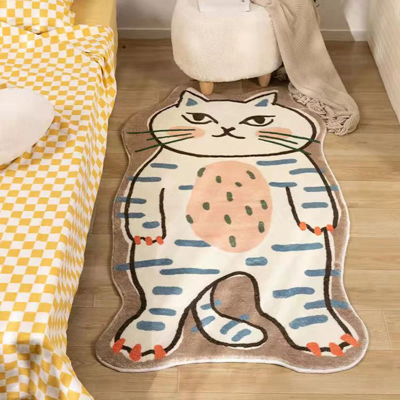 

Bedside Long Carpet Geometric Pattern Cat Shaped Carpets Non-slip Living Room Floor Mat Cat Pet Area Rugs Bedroom Soft Mats