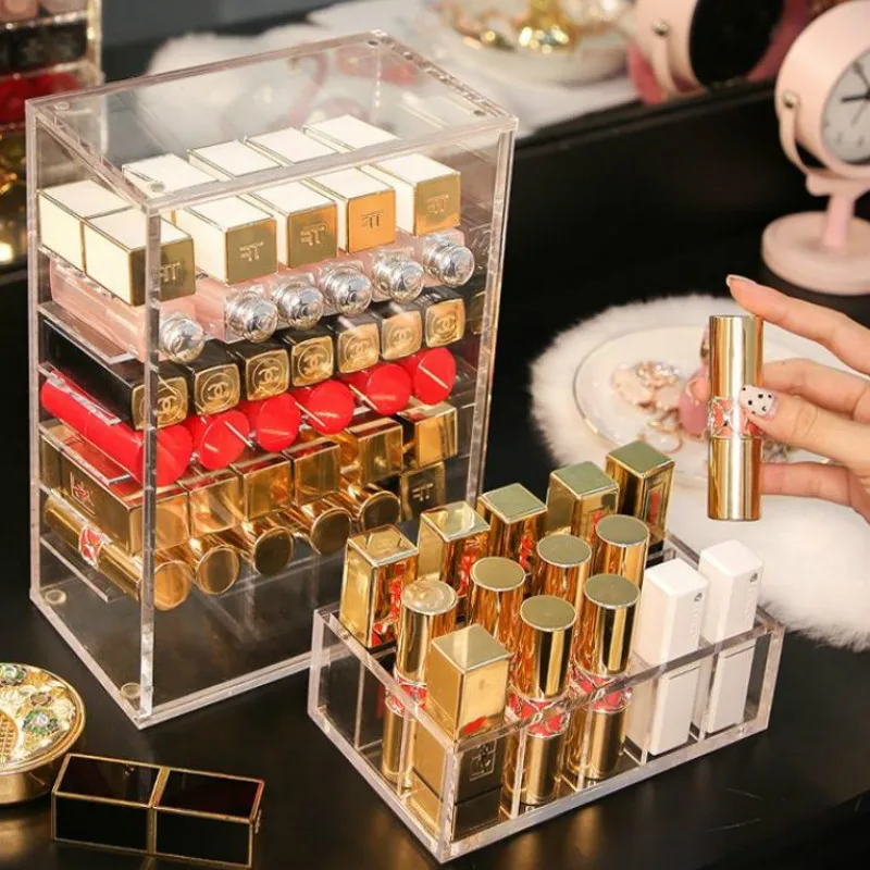 Акриловый Органайзер для косметики с пыленепроницаемой дверью макияжа губная