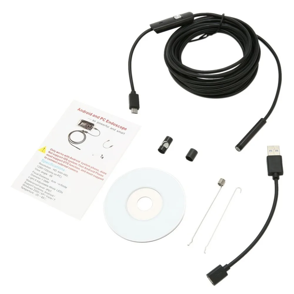 7 мм водонепроницаемый 1 M/1 5 M/2 M/3 M/5 M кабель для объектива эндоскопа USB камера