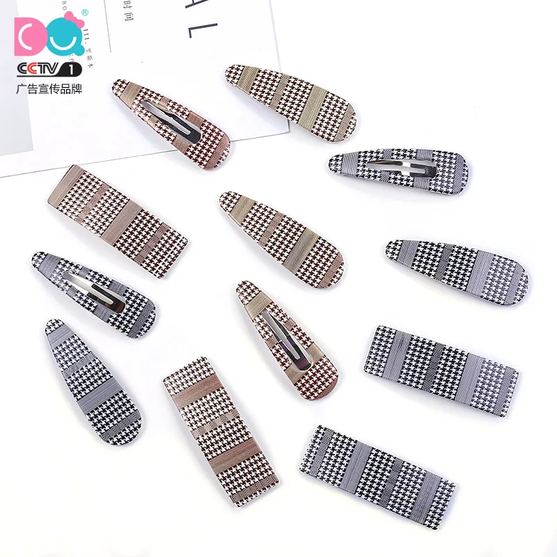 

Free shipping 4pcs/set 2021 women basic Houndstooth Acrylic BB hairpins girl's hair clips Hair accessories